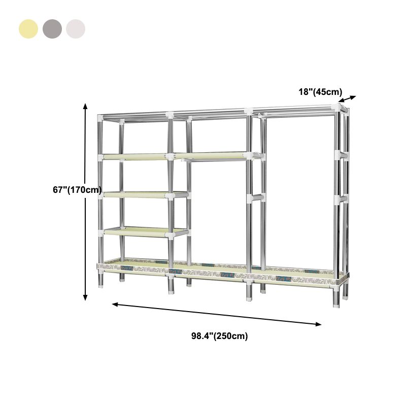 Contemporary Style Wardrobe Cabinet Metal Frame Armoire with Garment Rod for Home