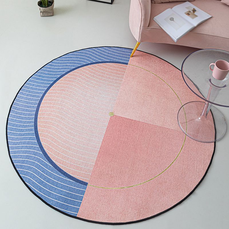 Modernism Swirl Stripe Pattern Rug Pink Chenille Rug Non-Slip Pet Friendly Washable Area Rug for Bedroom