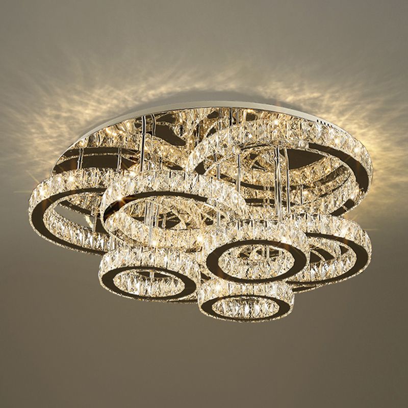 Stainless-Steel Circular LED Semi Flush Light Simplicity Embedded Crystal Ceiling Flush Mount