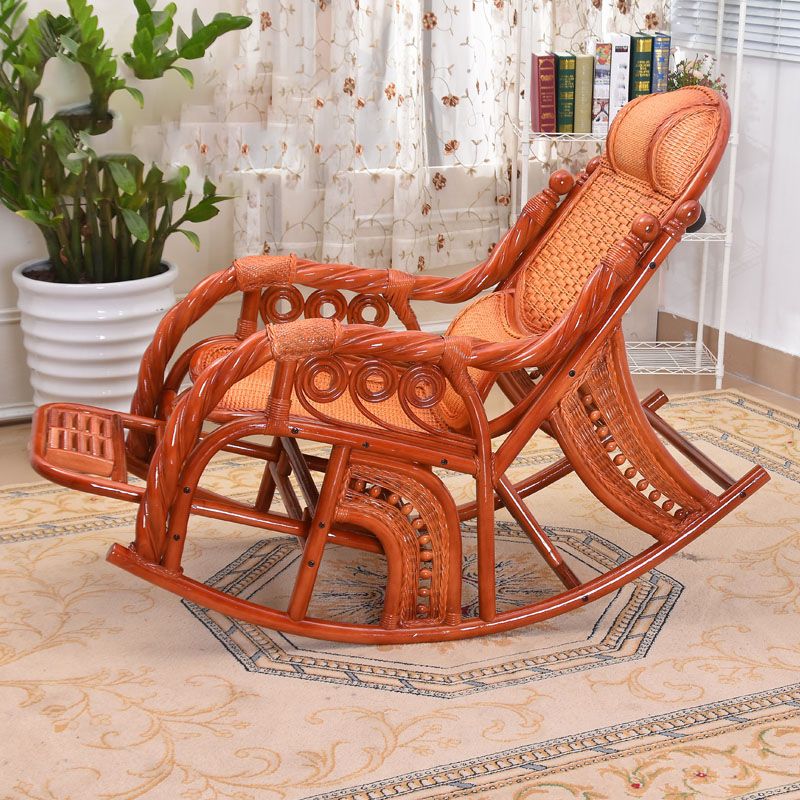 Espresso Rattan Rocking Chair Antique Reclining Rocker Chair 24.4" x 47.2" x 36.2"