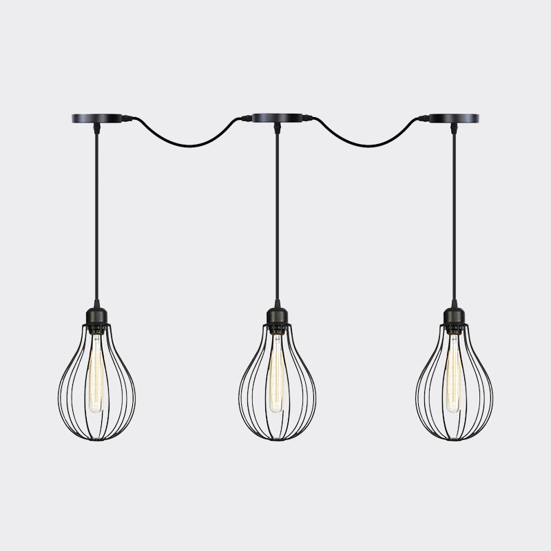3/5/7-Bulb Multi Light Pendant Chandelier Industrial Pear Cage Iron Hanging Light Kit in Black