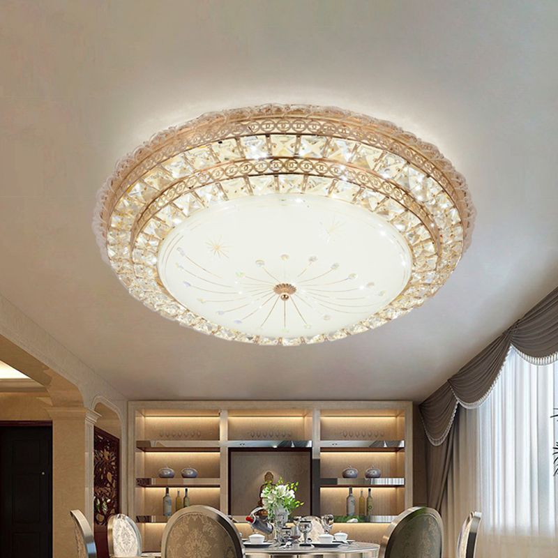 Luminaire de plafond moderne en or à montage encastré pour chambre à coucher à LED avec abat-jour en cristal à facettes