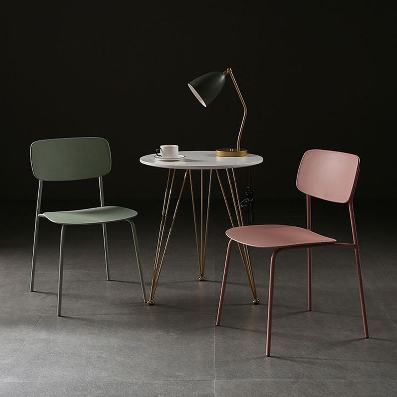 Industrial Armless Kitchen Chair Plastic Open Back Side Indoor Chair with Metal Base