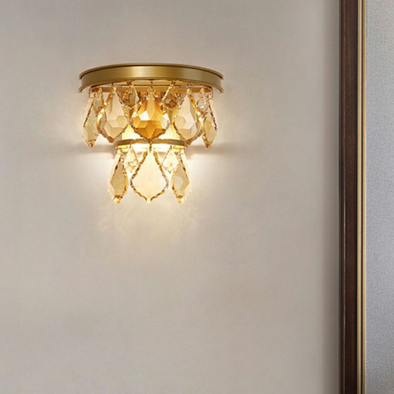 Postmodern Tiered Sconce Light Cut-Crystal 2 Bulbs Bedside Wall Mount Light Fixture
