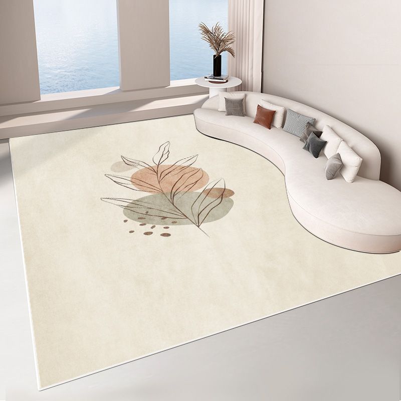 Beige Living Room Area Rug Color Block Polyester Area Carpet Non-Slip Backing Area Rug
