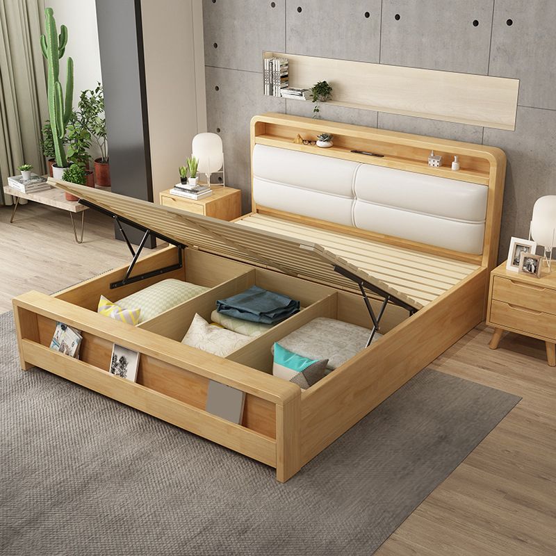 Solid Wood Platform Bed Storage Platform Bed Frame Natural and Walnut
