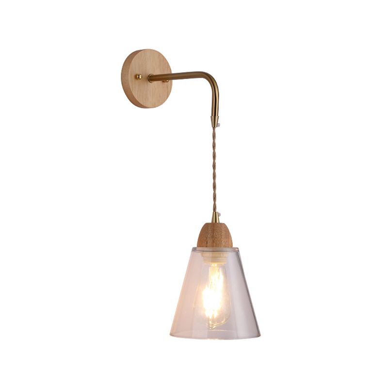 Modern Glass Wall Light Geometric Shape Wall Sconce with Wood for Living Room