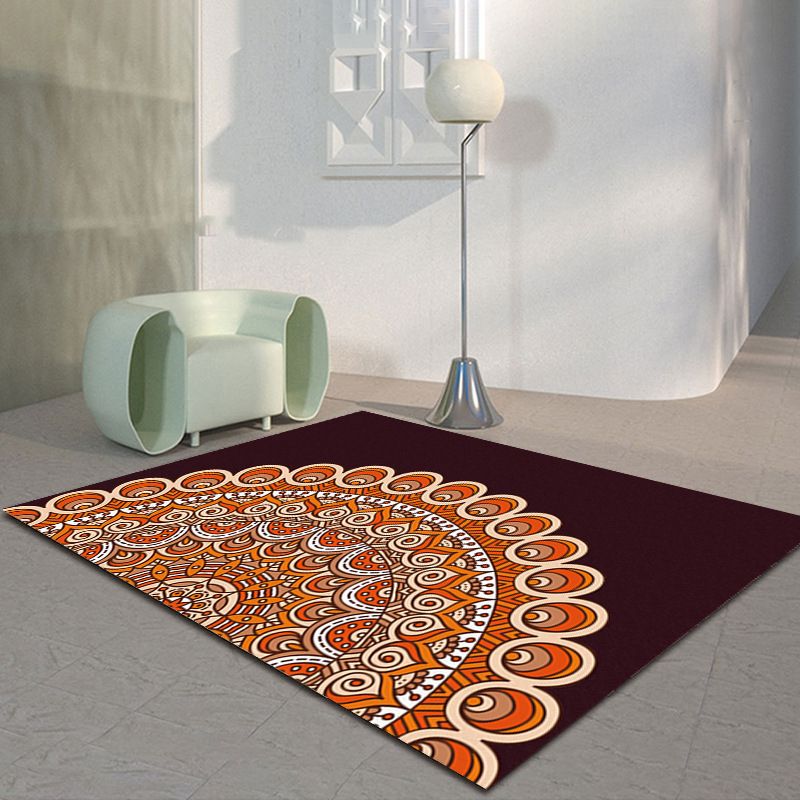 Tapis marocain Orange en Polyester à fleurs, tapis d'intérieur résistant aux taches pour le salon