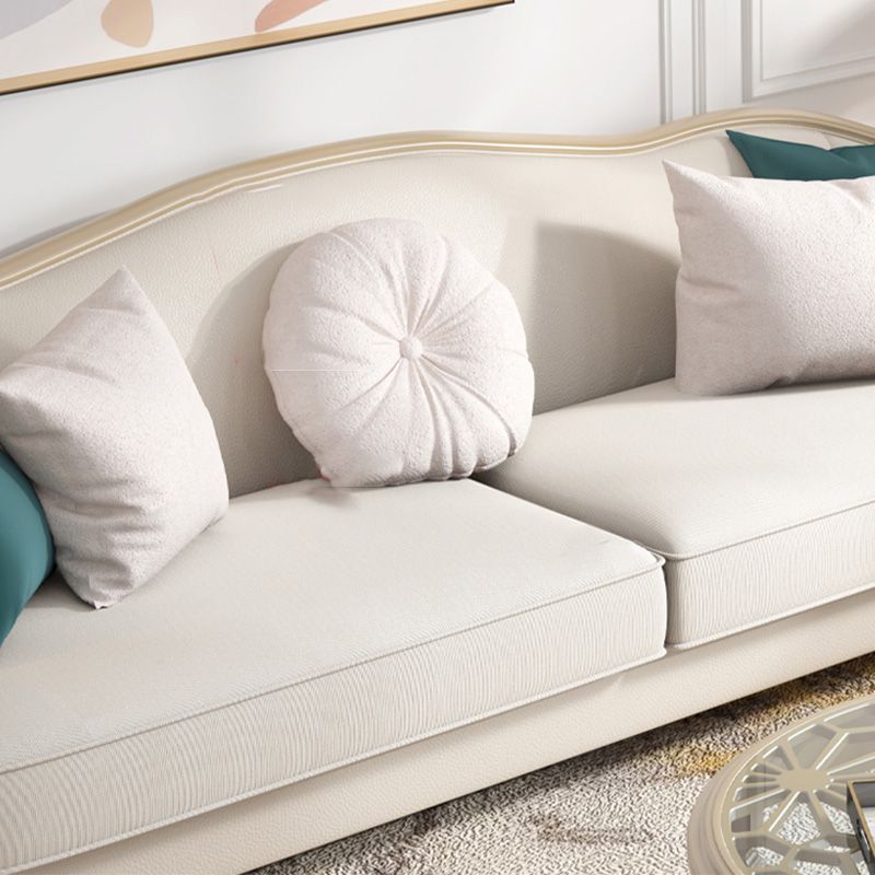 French Country Faux Leather Sofa with Ottoman Included in Wood