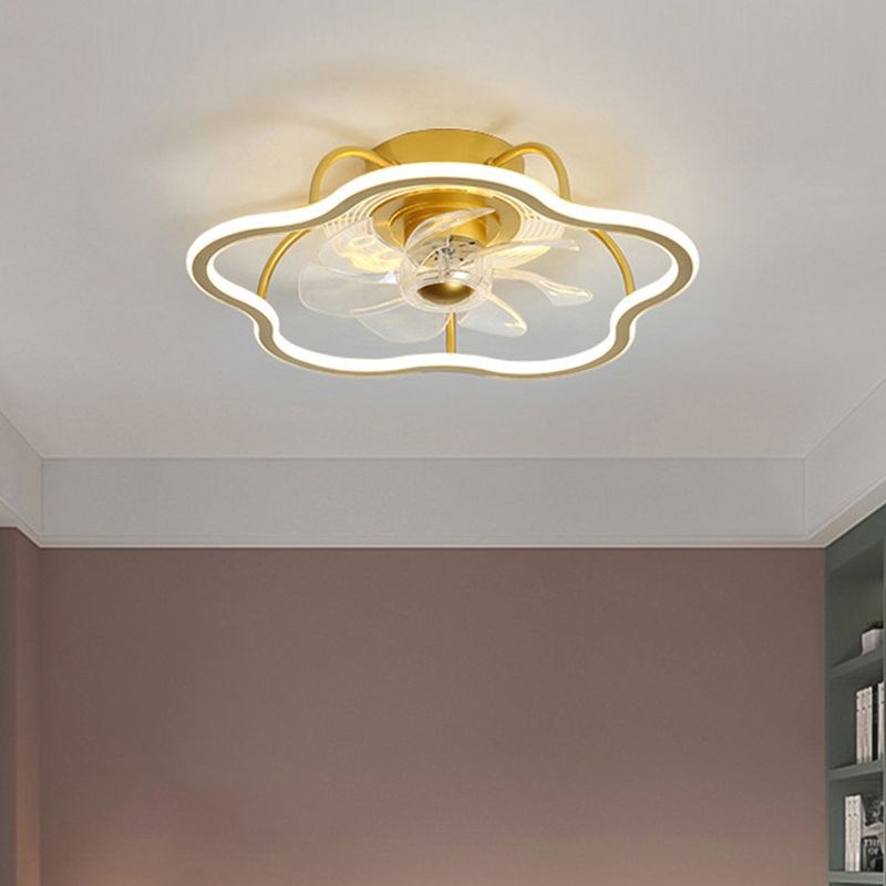 7-blade zwart/gouden bloemvorm semi-spoel kroonluchter verlichting eenvoudige metalen led hangersventilator, 18,5 inch breed