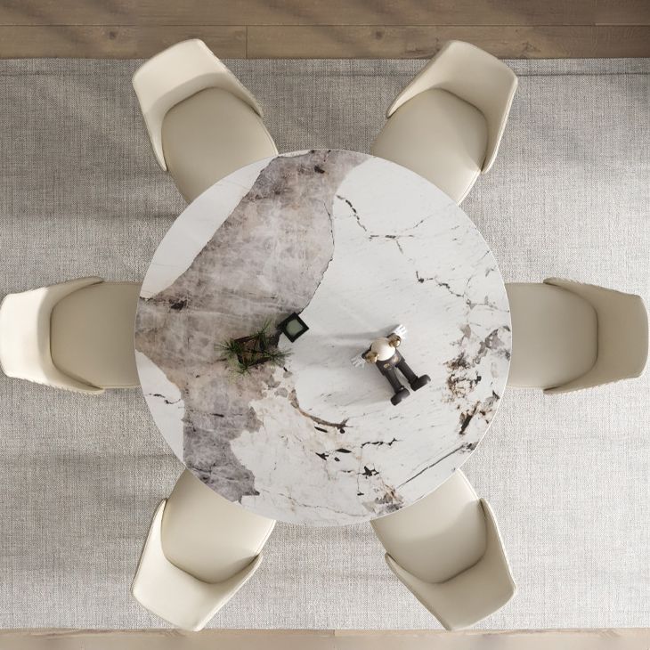 Stone Top Dining Table Contemporary Dining Table with Pedestal Base in Gold