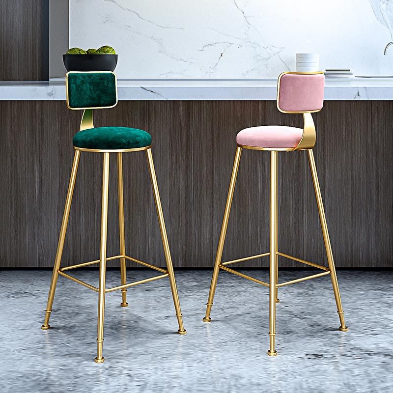 Glam Metal Barstool Velvet Gold Furniture in Matte Finish for Indoor
