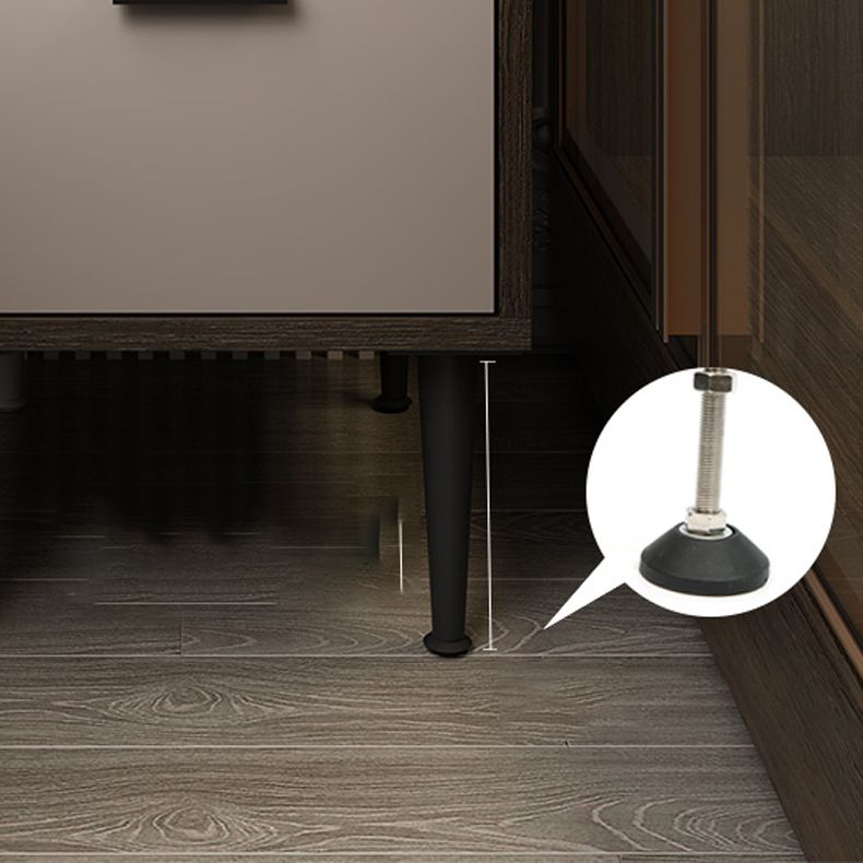 Espresso Wood and Off-White Night Table Modern Stone and Pearl Wood Bedside Cabinet