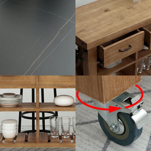 Industrial Stationary Kitchen Cart Wood Rectangular Kitchen Island Cart