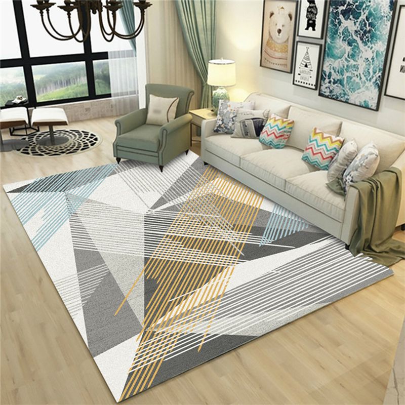 Light Yellow Modern Indoor Rug Polyester Graphic Rug Non-Slip Backing Rug for Living Room