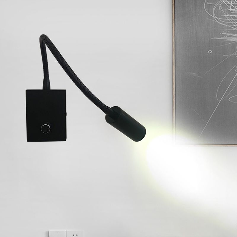 1 Light Square Wall Sconces Modern Style Metal Wall Mounted Reading Lights in Black