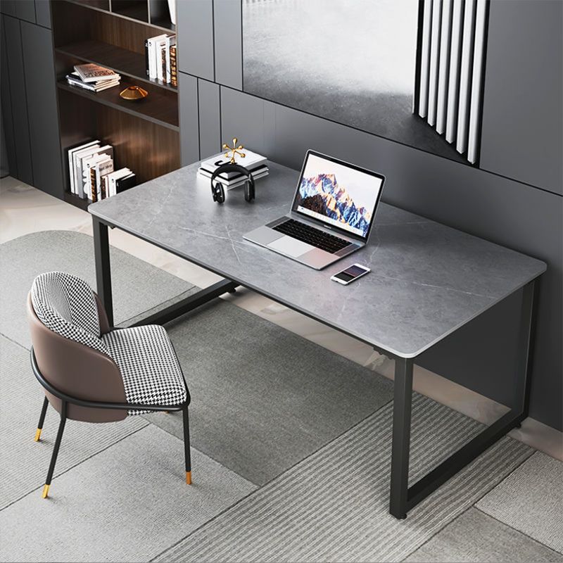 Modern Style Slate Table with Rectangular Black Metal Sleigh Base Coffee Table