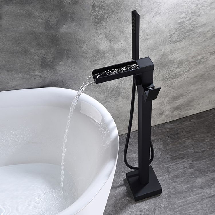 Modern Brass Freestanding Tub Filler Floor Mounted Tub Filler with Handle