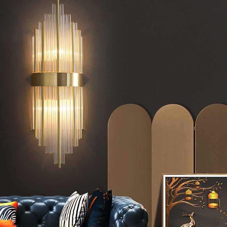 Transparent Crystal LED Wall Lamp 23.5" H Post-modern Style Copper Sconce Lights for Living Room