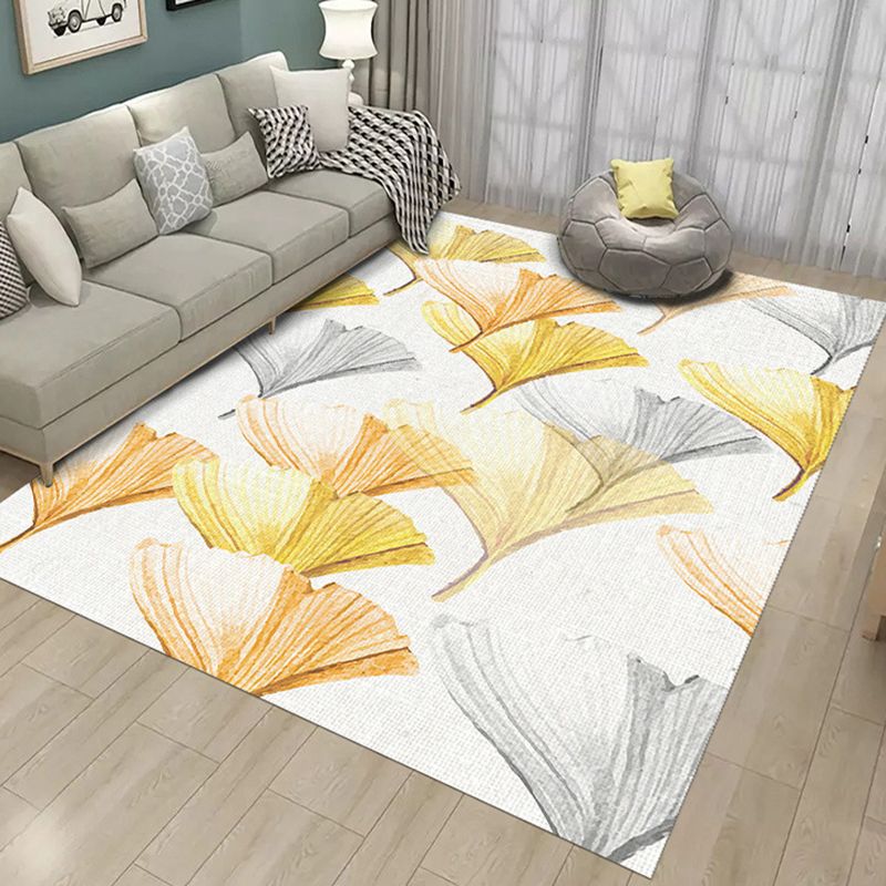 Light Gold Ginkgo Biloba Rug Polyester Simple Rug Washable Rug for Drawing Room