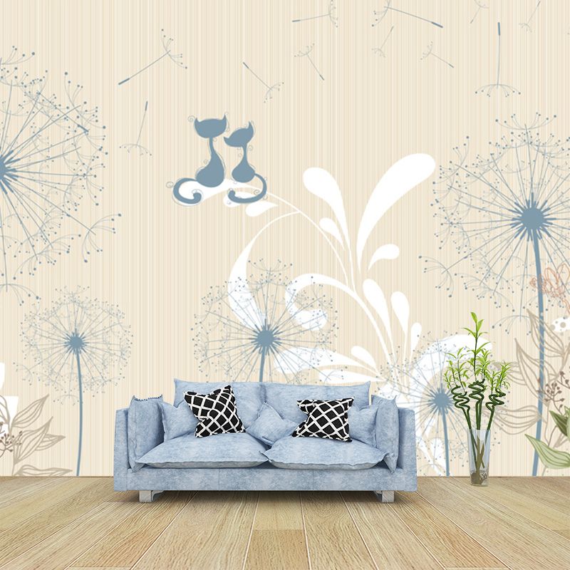 Plants Dandelion Wall Covering Mural Contemporary Non-Woven Fabric Wall Art in Yellow-Blue