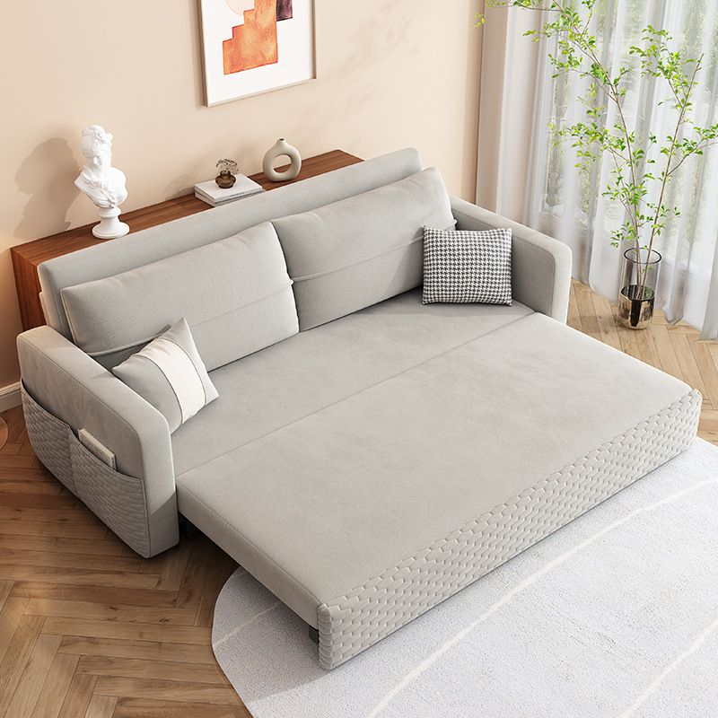 Metal Frame Sleeper Sofa Light Gray Square Arms Sofa Bed with Upholstered, 32.28" Wide