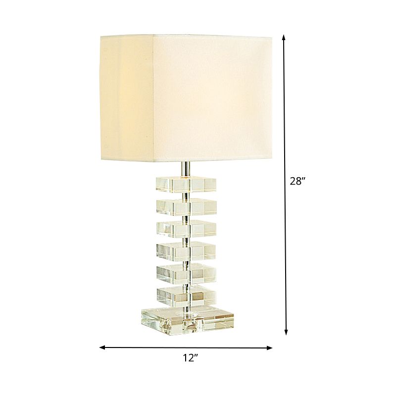 1 tête de salon de bureau Light Modern Clear Multi-couche Crystal Night Table Lampe avec une teinte en tissu beige cube