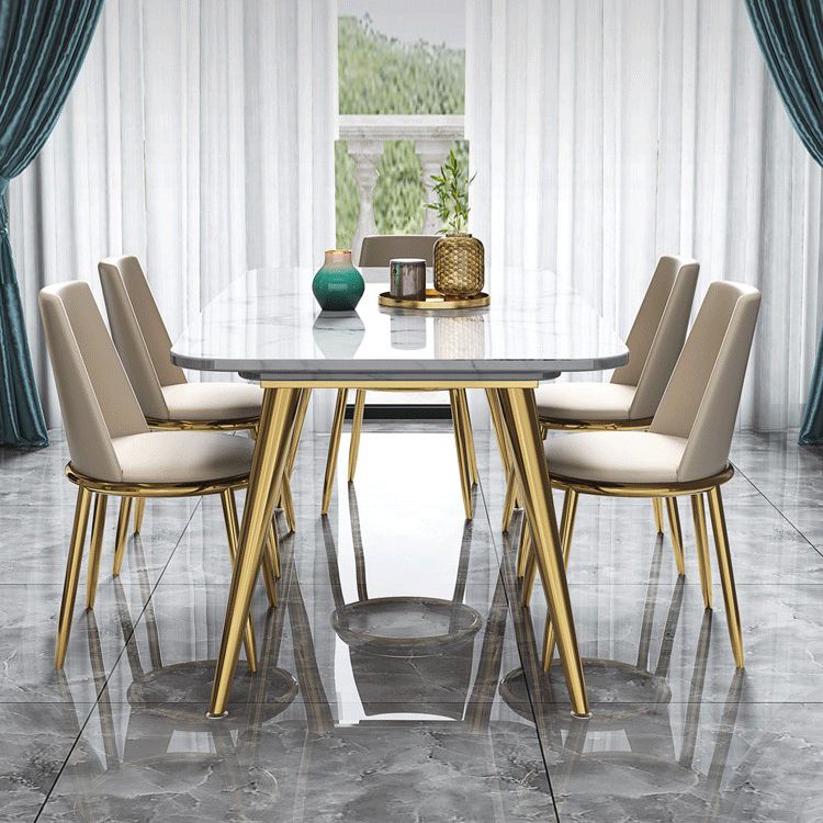 Fixed Sintered Stone Dining Room Set with Metallic 4 Legs Table Dining Room Furniture for Home Use