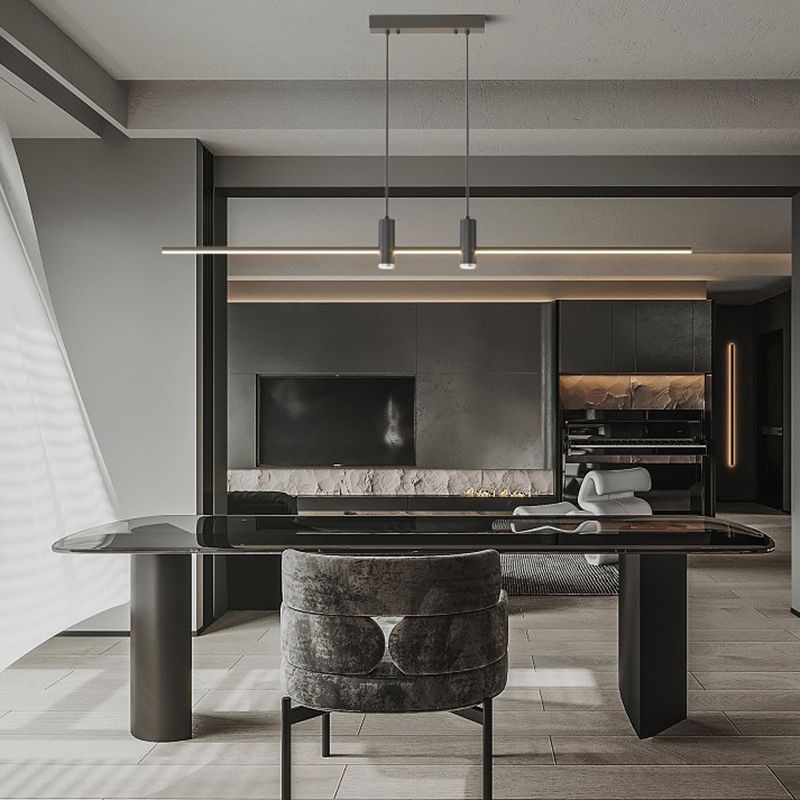 Modern Linear Island Light Fixtures 3-Head Restaurant Hanging Lamp with Silica Gel Shade