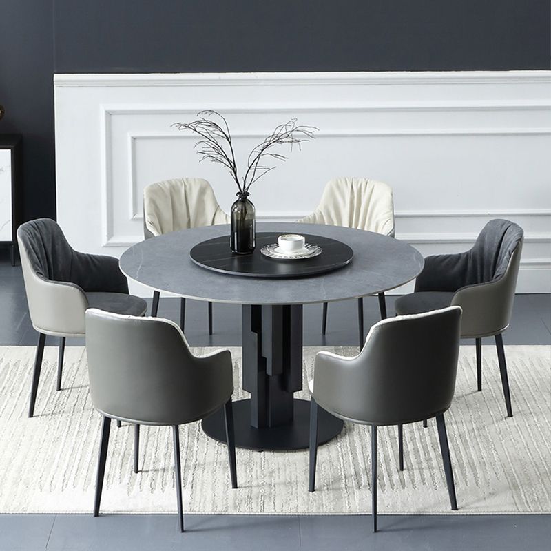 Round Stone Top Dining Table Contemporary Dining Table with Turntable
