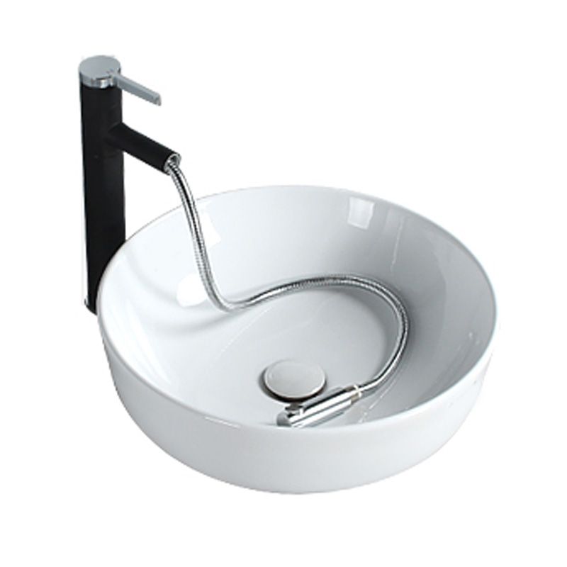 Modern Bathroom Sink Porcelain Round Vessel Lavatory Sink with Pop-Up Drain