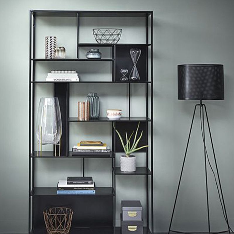 Modern Open Bookcase with Metal Rectangular Shelves for Office