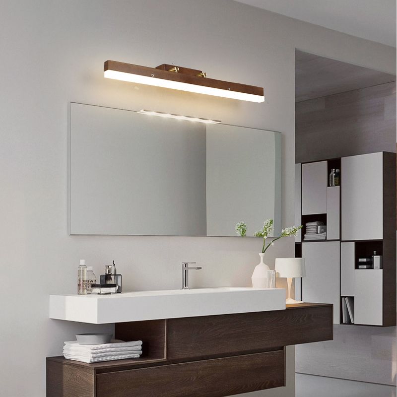 Miroir à LED en bois Light moderne nordique ajusté en application murale à la salle de bain pour la salle de bain