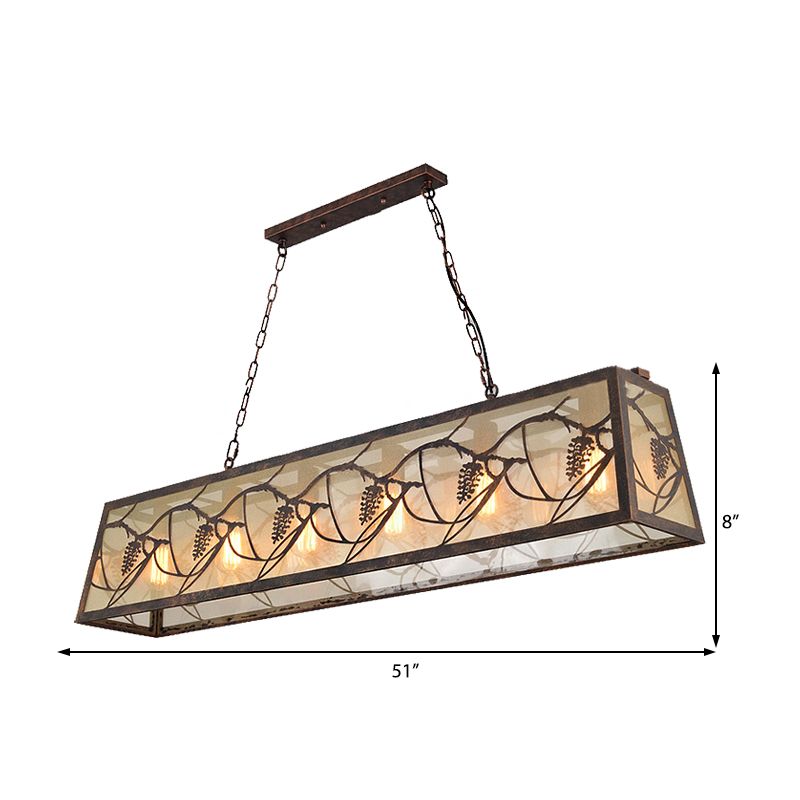 Bronze 3/6-Light Island Light Fixture Industrial Metal Rectangle Pendant Lighting with Fabric