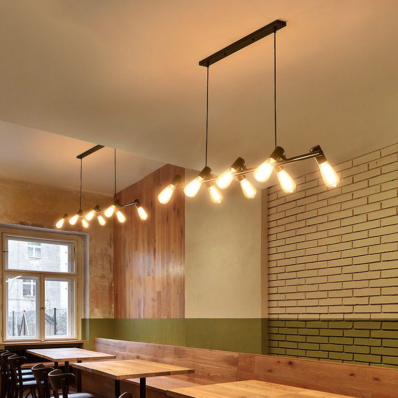 Black Industrial Pendant Light Linear Shape Island Light with Metal Shade for Living Room