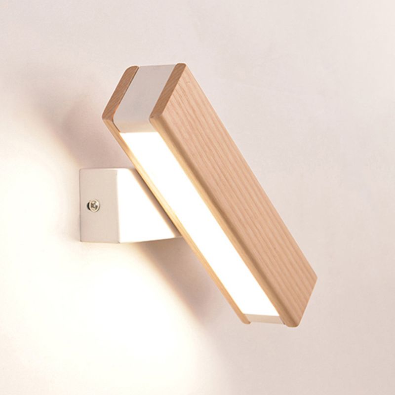 Modern Indoor Wall Sconce LED Rectangular Wooden Wall Lamp for Bedside with Adjustable Head