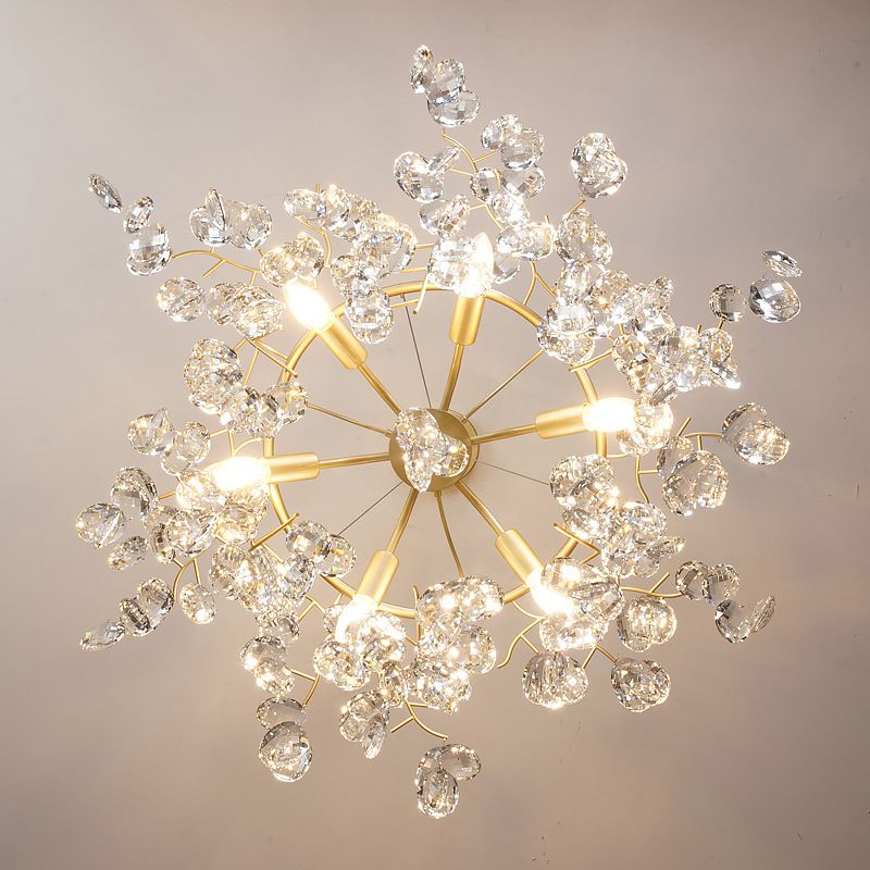 Afgeschuinde gesneden kristal kroonluchter land messing afwerking blad woonkamer hangende lamp