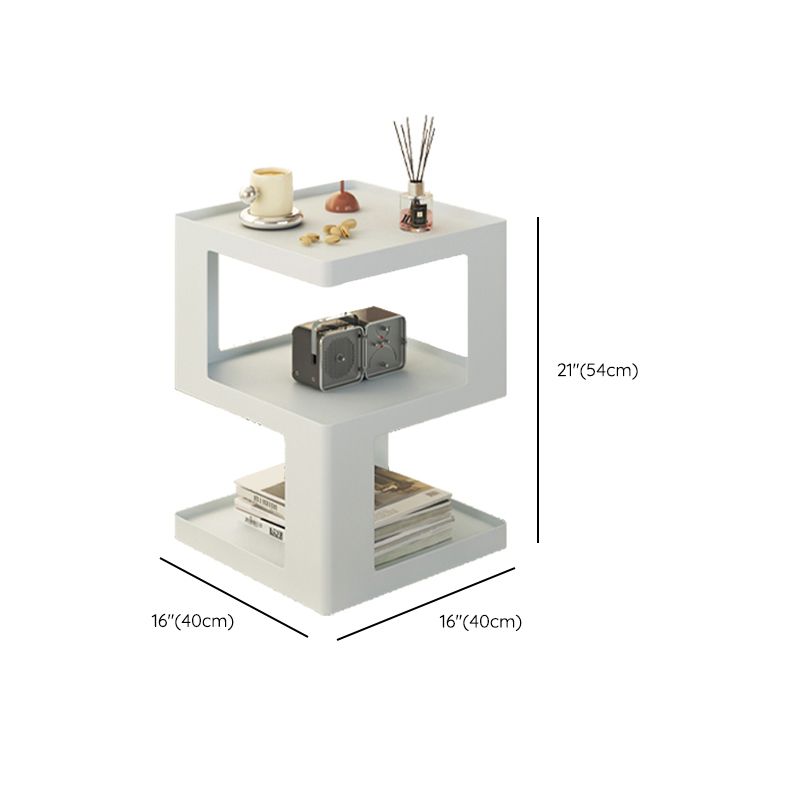 Ultra-Modern Side End Snack Table with Metal Shelves Bedroom Side Table in White