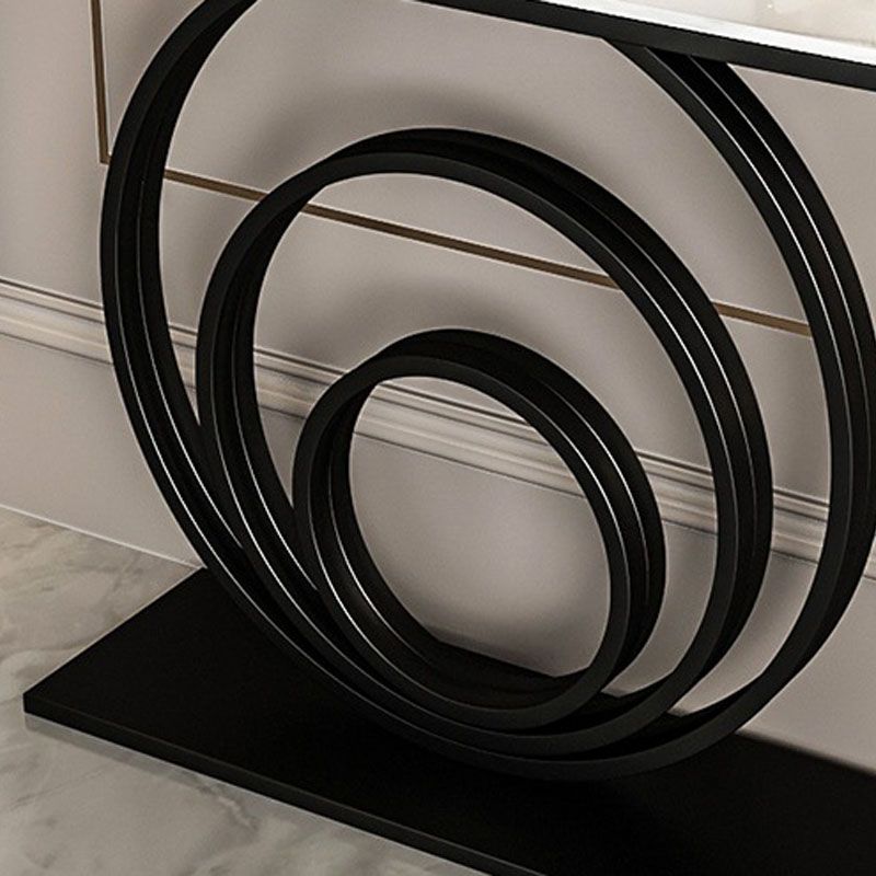 Modern Iron Console Sofa Table Half Moon Stone End Table for Hall