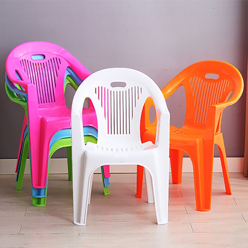 Contemporary Style Slat Back Stacking Side Chair Plastic Dining Arm Chairs