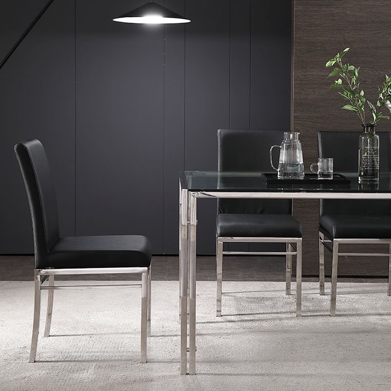 Contemporary Style Tempered Glass Top Dining Table 4 Legs Table for Dining Room