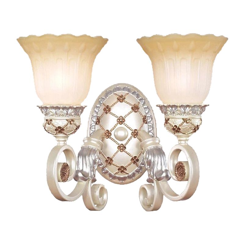 French Country Blossom Wall Sconce 1/2-Light Opaline Glass Wall Lighting Idea with Swirl Arm in Gold