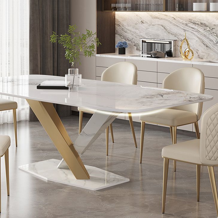 Nordic Sintered Stone Top Dining Set Rectangle 1/4/5/6/7 Pieces Dining Area Table Set