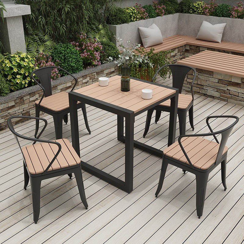 Modern Style 1/3/5/7 Pieces Metal Dining Set Reclaimed Wood Table Set for Outdoor