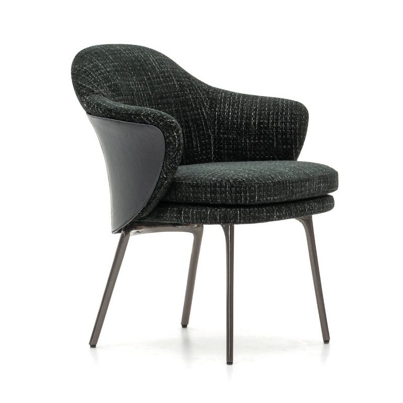 Contemporary Fabric Home Arm Chair Solid Back Matte Finish Dining Chair