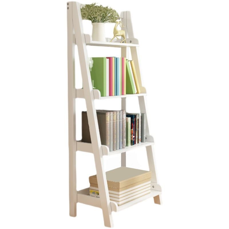 Open Back Ladder Book Shelf Wooden Bookcase with Shelves for Study Room