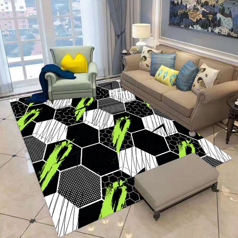 White Abstract Pattern Rug Polyester Casual Rug Non-Slip Backing Area Rug for Living Room