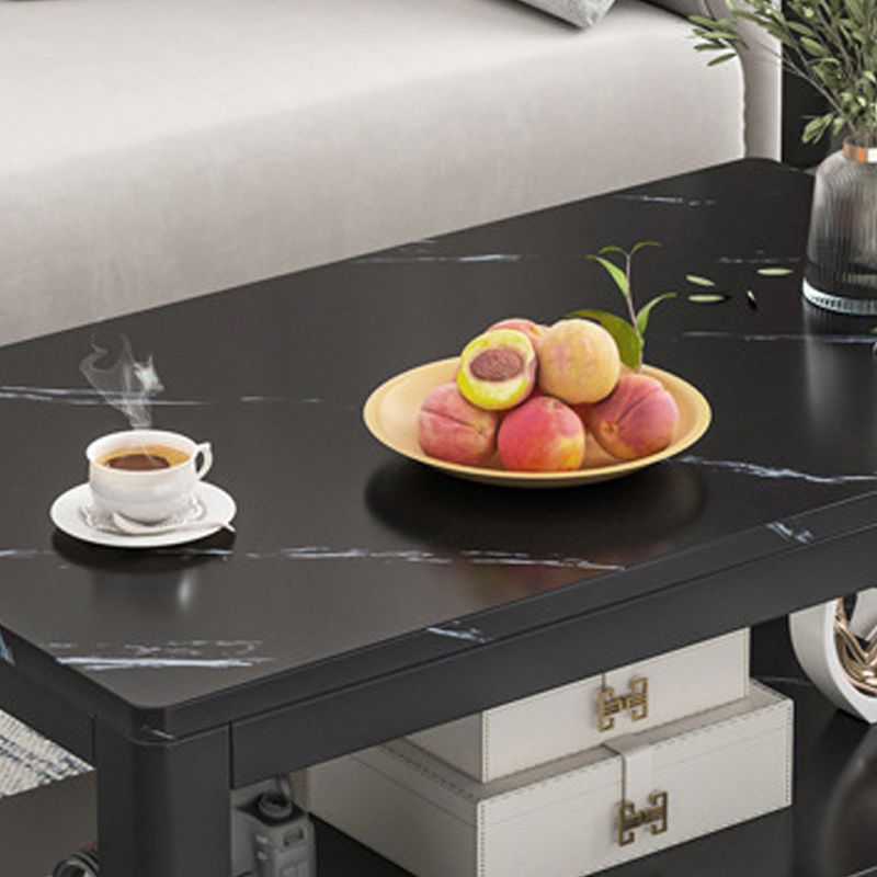 Rectangular Black Metal 4 Legs Base Design with Storage Shelf Coffee Table