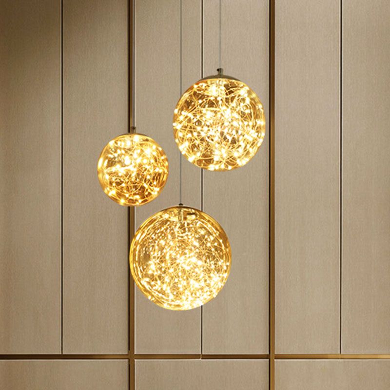 LED Kitchen Flush Mount Light Simple Stainless-Steel Starry Ceiling Lighting with Global Glass Shade