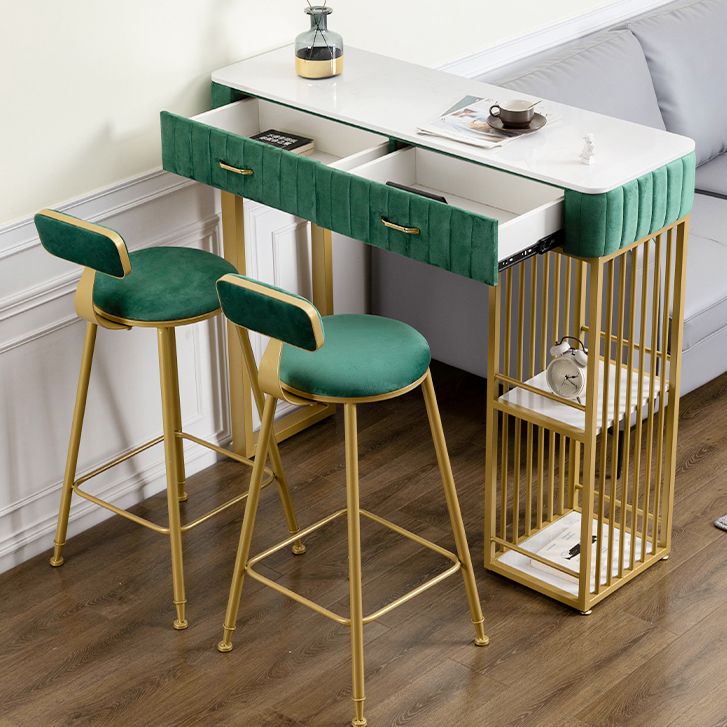 Glam Rectangle Indoor Bar Dining Table White Marble Bistro Table with Drawer